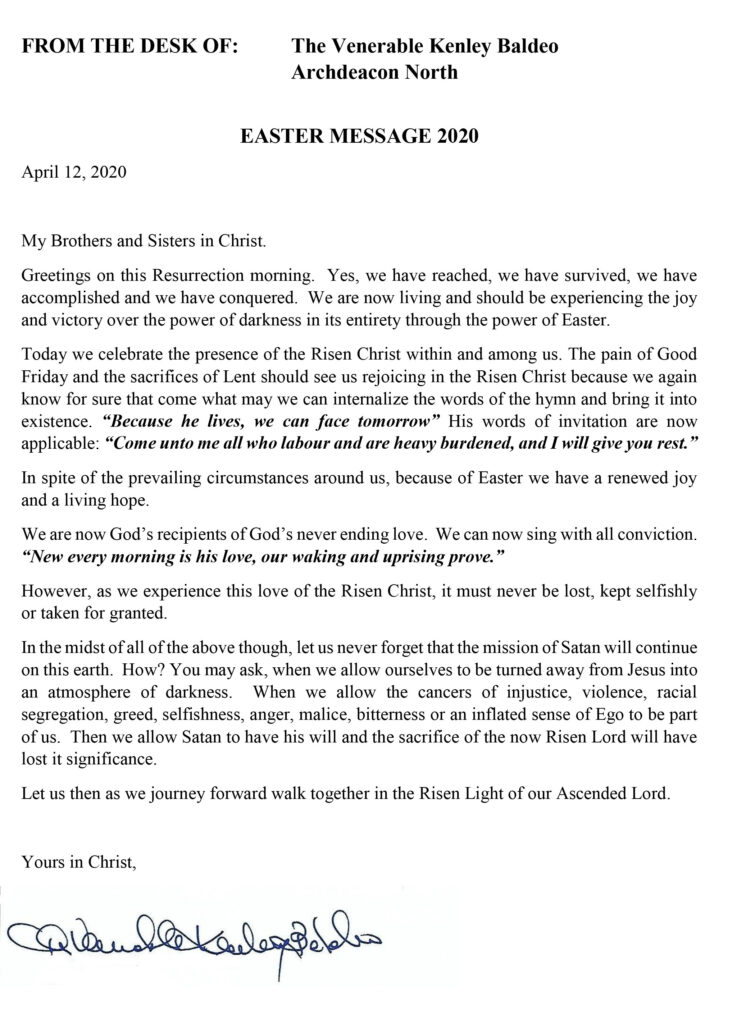 Easter Message from The Venerable Kenley Baldeo (Archdeacon North)