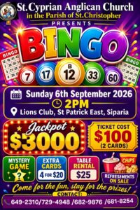 BINGO Night — St. Cyprian Anglican Church flyer