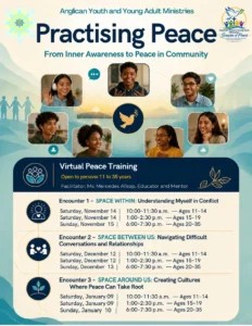 Anglican Youth and Young Adult Ministries: Practising Peace, Virtual Peace Training flyer