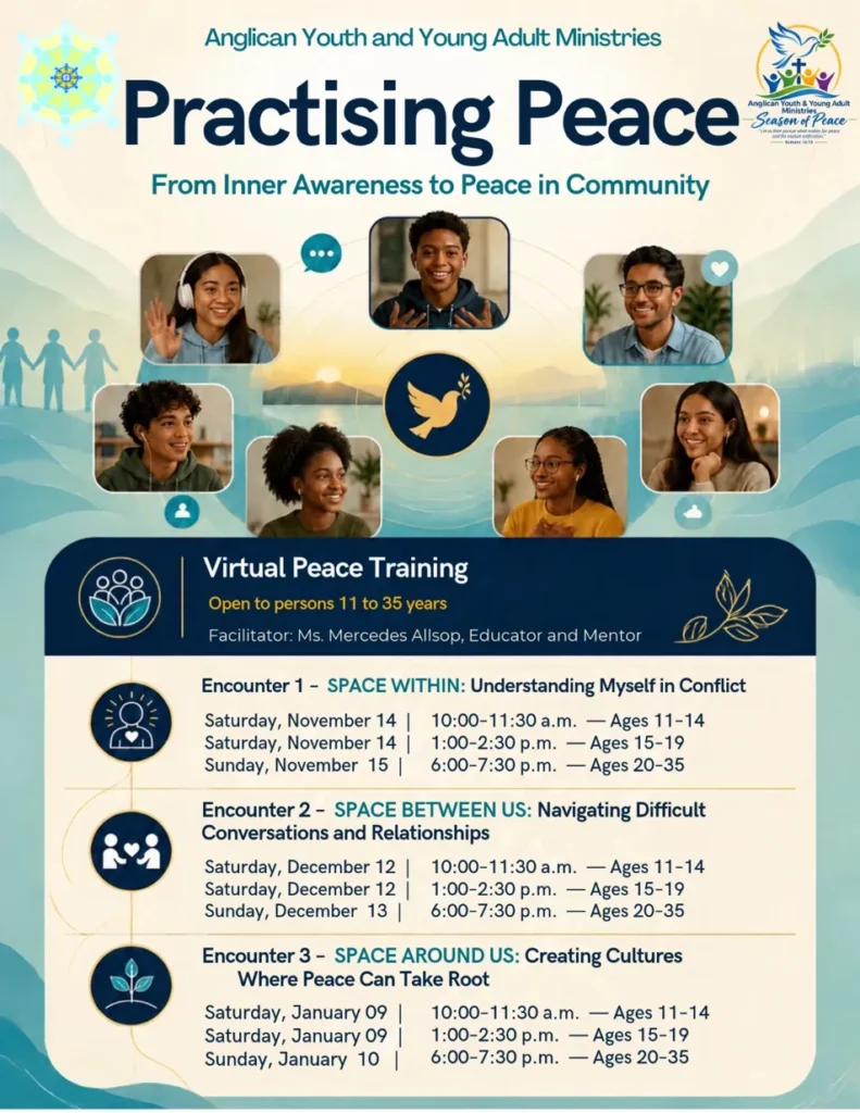 Anglican Youth and Young Adult Ministries: Practising Peace, Virtual Peace Training flyer